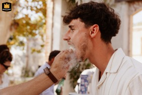 Château de Laurentie provided the backdrop for an extraordinary culinary experience as a server dramatically placed a smoking, expertly crafted dish or item directly into a waiting man's mouth.